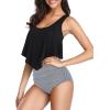 imageAmerican Trends High Waisted Bikini Sets Ruffled Flounce 2 Piece Bathing Suit Plus Size Tankini Swimsuits for Women SexyBlack Stripes
