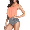 imageAmerican Trends High Waisted Bikini Sets Ruffled Flounce 2 Piece Bathing Suit Plus Size Tankini Swimsuits for Women SexyLight Orange Stripes