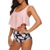 imageAmerican Trends High Waisted Bikini Sets Ruffled Flounce 2 Piece Bathing Suit Plus Size Tankini Swimsuits for Women SexyPink Rose