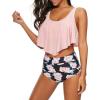 imageAmerican Trends High Waisted Bikini Sets Ruffled Flounce 2 Piece Bathing Suit Plus Size Tankini Swimsuits for Women SexyPink Rose