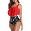 imageAmerican Trends High Waisted Bikini Sets Ruffled Flounce 2 Piece Bathing Suit Plus Size Tankini Swimsuits for Women SexyRed Dots
