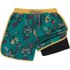 imageAmerican Trends Mens Swim Trunks with Compression Liner Quick Dry Beach Shorts for Men with Pockets Beach Wear ClothingFlower Green
