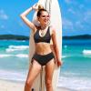 imageAmerican Trends Womens Bathing Suits Adjustable Bikini Swimsuits Padded V Neck Two Piece Wide Straps High Waisted SwimwearBlack