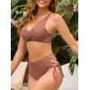 imageAmerican Trends Womens Bathing Suits Adjustable Bikini Swimsuits Padded V Neck Two Piece Wide Straps High Waisted SwimwearBrown