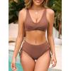 imageAmerican Trends Womens Bathing Suits Adjustable Bikini Swimsuits Padded V Neck Two Piece Wide Straps High Waisted SwimwearBrown