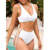 imageAmerican Trends Womens Bathing Suits Adjustable Bikini Swimsuits Padded V Neck Two Piece Wide Straps High Waisted SwimwearWhite