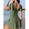 imageAmerican Trends Womens Tummy Control Swim Dress One Piece Swimsuit for Women Modest Swimsuit with Skit Ruffled SwimwearArmy Green