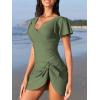 imageAmerican Trends Womens Tummy Control Swim Dress One Piece Swimsuit for Women Modest Swimsuit with Skit Ruffled SwimwearArmy Green