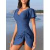 imageAmerican Trends Womens Tummy Control Swim Dress One Piece Swimsuit for Women Modest Swimsuit with Skit Ruffled SwimwearNavy Blue