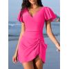 imageAmerican Trends Womens Tummy Control Swim Dress One Piece Swimsuit for Women Modest Swimsuit with Skit Ruffled SwimwearRose Red