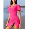 imageAmerican Trends Womens Tummy Control Swim Dress One Piece Swimsuit for Women Modest Swimsuit with Skit Ruffled SwimwearRose Red
