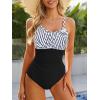 imageOne Piece Swimsuit for Women Tummy Control Bathing Suits Vintage Modest SwimwearBlack White Slash