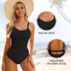 imageOne Piece Swimsuit for Women Tummy Control Bathing Suits Vintage Modest SwimwearPink Black Splice