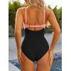 imageOne Piece Swimsuit for Women Tummy Control Bathing Suits Vintage Modest SwimwearPink Black Splice