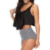 imageSwimsuit for Women High Waisted Swimsuits Tummy Control Two Piece Tankini Ruffled Top with Swim Bottom Bathing Suits Black White 1214