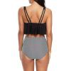imageSwimsuit for Women High Waisted Swimsuits Tummy Control Two Piece Tankini Ruffled Top with Swim Bottom Bathing Suits Black White 1214