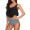 imageSwimsuit for Women High Waisted Swimsuits Tummy Control Two Piece Tankini Ruffled Top with Swim Bottom Bathing Suits Black White 1214