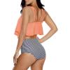 imageSwimsuit for Women High Waisted Swimsuits Tummy Control Two Piece Tankini Ruffled Top with Swim Bottom Bathing Suits Orange Stripe 2XL