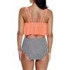 imageSwimsuit for Women High Waisted Swimsuits Tummy Control Two Piece Tankini Ruffled Top with Swim Bottom Bathing Suits Orange Stripe 2XL