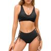imageAmerican Trends Womens Bathing Suits Adjustable Bikini Swimsuits Padded V Neck Two Piece Wide Straps High Waisted SwimwearBlack