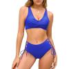 imageAmerican Trends Womens Bathing Suits Adjustable Bikini Swimsuits Padded V Neck Two Piece Wide Straps High Waisted SwimwearBlue