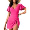 imageAmerican Trends Womens Tummy Control Swim Dress One Piece Swimsuit for Women Modest Swimsuit with Skit Ruffled SwimwearRose Red