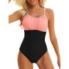 imageOne Piece Swimsuit for Women Tummy Control Bathing Suits Vintage Modest SwimwearPink Black Splice