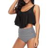 imageSwimsuit for Women High Waisted Swimsuits Tummy Control Two Piece Tankini Ruffled Top with Swim Bottom Bathing Suits Black White 1214