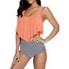 imageSwimsuit for Women High Waisted Swimsuits Tummy Control Two Piece Tankini Ruffled Top with Swim Bottom Bathing Suits Orange Stripe 2XL