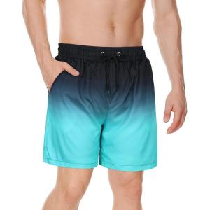 image2023 Mens Swim Trunks Elastic Compression Lined Swimming Shorts Waistband Bathing Suit Shorts for Outdoor Dark Blue Gradient M