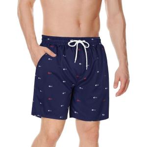 imageAmerican Trends Mens Swim Trunks Compression Lined Swim Shorts for Outdoor Bathing Suit ShortsFishbone Navy Blue