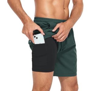 imageAmerican Trends Mens Swim Trunks with Compression Liner Quick Dry Beach Shorts for Men with Pockets Beach Wear ClothingBlackish Green
