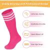 imageAmerican Trends Kids Soccer Socks for Toddler Boys Girls Knee High Socks Stripes Cotton Sport Long Tube Sock 19 YearsPurple2Rose Red2