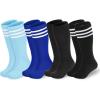 imageAmerican Trends Kids Soccer Socks for Toddler Boys Girls Knee High Socks Stripes Cotton Sport Long Tube Sock 19 YearsBlue2Black2
