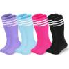 imageAmerican Trends Kids Soccer Socks for Toddler Boys Girls Knee High Socks Stripes Cotton Sport Long Tube Sock 19 YearsBluePurple PinkBlack