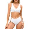imageAmerican Trends Womens High Waisted Adjustable Bathing Suits Padded V Neck Wide Straps Bikini Set Two Piece SwimsuitsWhite