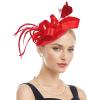 imageFascinators Hats for Women KentuckyDerby Tea Party Hats Flower Wedding Church Headband Hair Clip GirlsRed