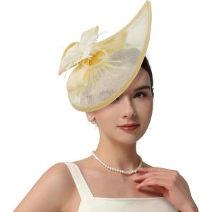image2025 KentuckyDerby Fascinators Hats for Women Tea Party Hats Headwear Hair Clip for Wedding ChurchBeige