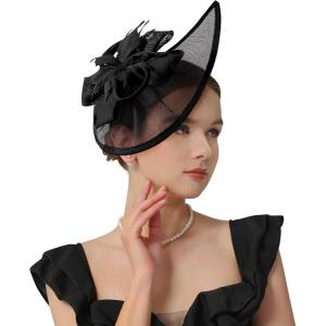 image2025 KentuckyDerby Fascinators Hats for Women Tea Party Hats Headwear Hair Clip for Wedding ChurchBlack