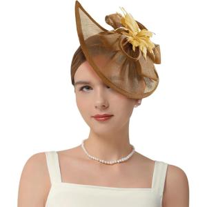 image2025 KentuckyDerby Fascinators Hats for Women Tea Party Hats Headwear Hair Clip for Wedding ChurchGold