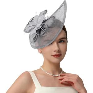 image2025 KentuckyDerby Fascinators Hats for Women Tea Party Hats Headwear Hair Clip for Wedding ChurchGray