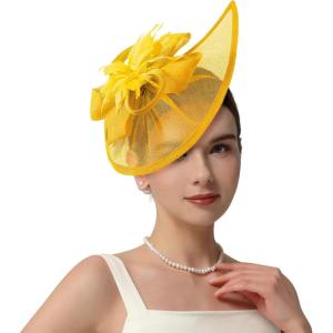 image2025 KentuckyDerby Fascinators Hats for Women Tea Party Hats Headwear Hair Clip for Wedding ChurchYellow