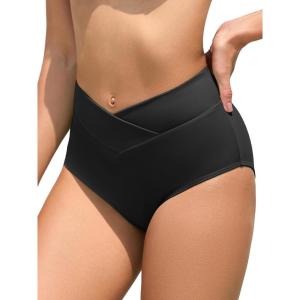imageAmerican Trends High Waisted Bikini Bottoms for Women Tummy Control Full Coverage Bathing Suit Swim Swimsuit BottomsA Black