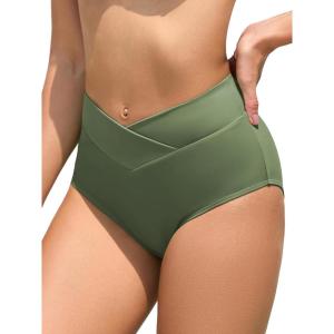 imageAmerican Trends High Waisted Bikini Bottoms for Women Tummy Control Full Coverage Bathing Suit Swim Swimsuit BottomsGreen