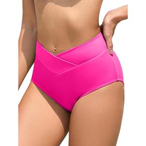 imageAmerican Trends High Waisted Bikini Bottoms for Women Tummy Control Full Coverage Bathing Suit Swim Swimsuit BottomsHot Pink