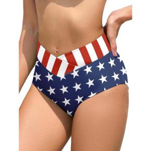 imageAmerican Trends High Waisted Bikini Bottoms for Women Tummy Control Full Coverage Bathing Suit Swim Swimsuit BottomsZ American Flag