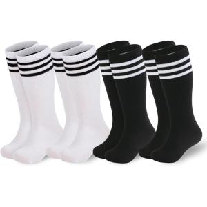 imageAmerican Trends Kids Soccer Socks for Toddler Boys Girls Knee High Socks Stripes Cotton Sport Long Tube Sock 19 YearsBlack2White2