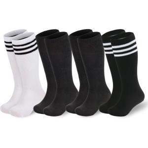 imageAmerican Trends Kids Soccer Socks for Toddler Boys Girls Knee High Socks Stripes Cotton Sport Long Tube Sock 19 YearsBlack3White