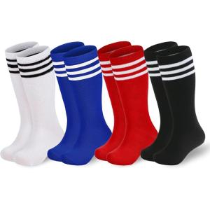 imageAmerican Trends Kids Soccer Socks for Toddler Boys Girls Knee High Socks Stripes Cotton Sport Long Tube Sock 19 YearsBlackWhiteRedBlue