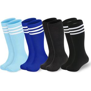 imageAmerican Trends Kids Soccer Socks for Toddler Boys Girls Knee High Socks Stripes Cotton Sport Long Tube Sock 19 YearsBlue2Black2